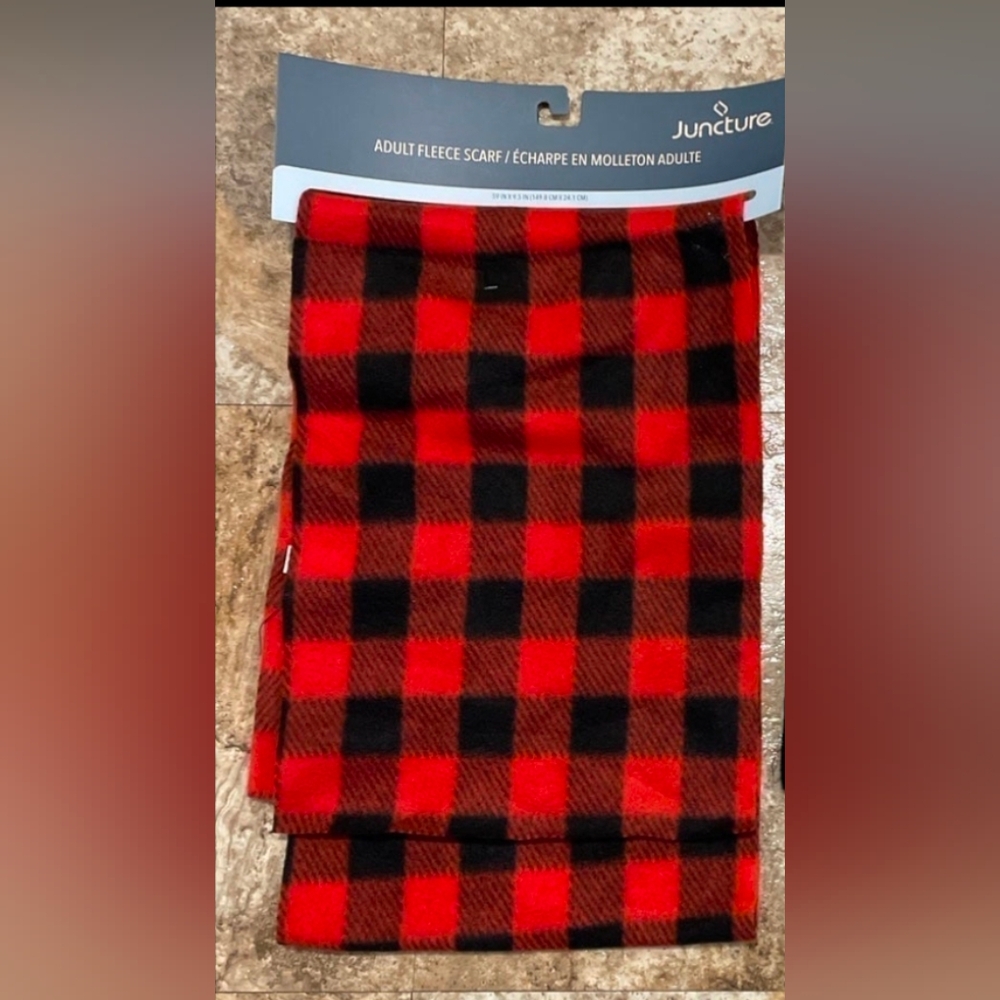 Juncture Red and Black Plaid Fleece Scarf